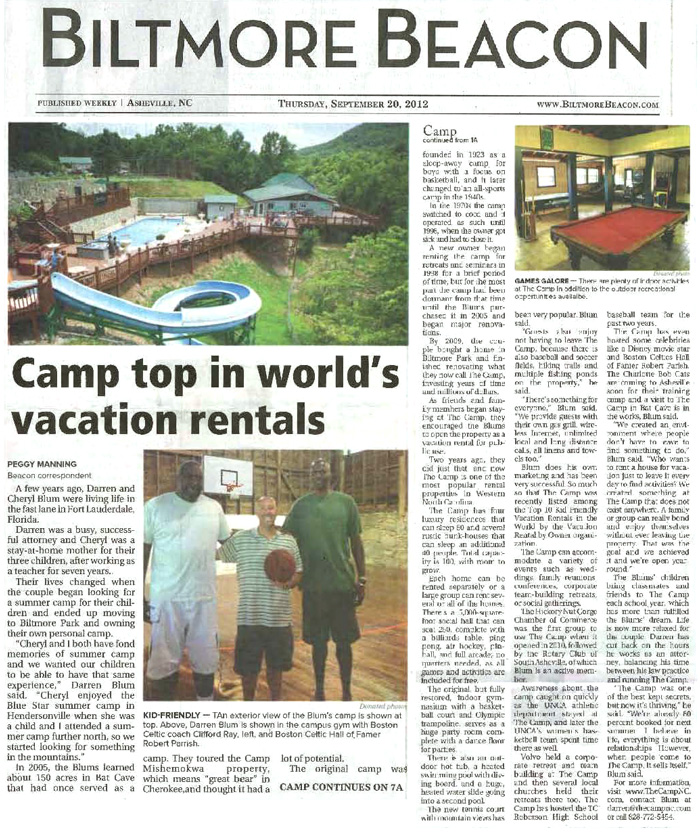 Camp top in world's vacation rentals - Biltmore Beacon